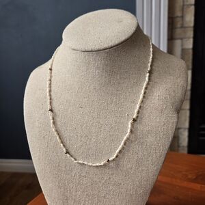 Vintage Seed Pearl Necklace With Gold Tone Beads & Clasp Rice/Keshi Pearl